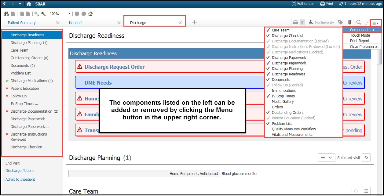 Nursing discharge screenshot