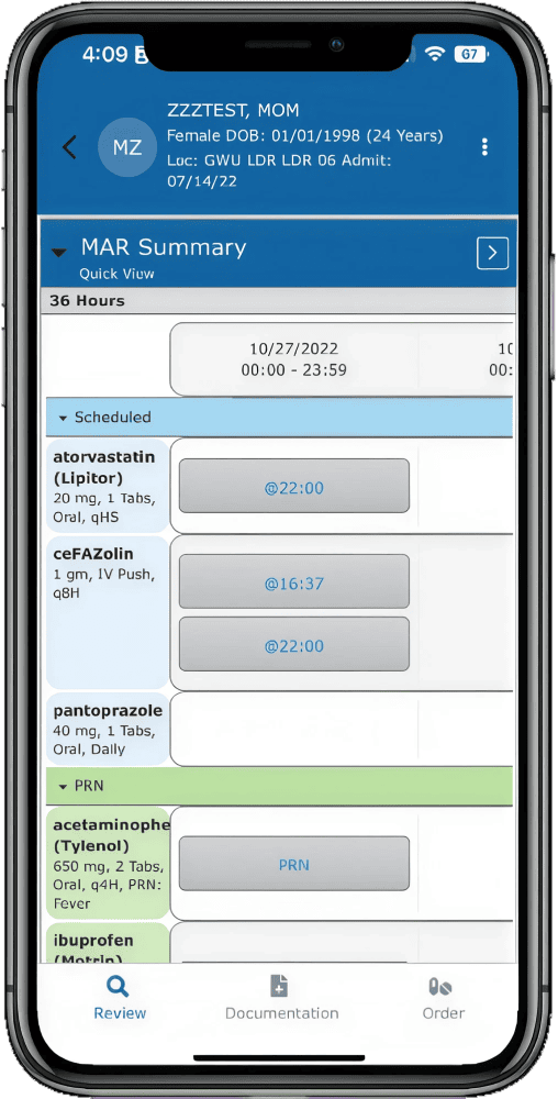 Crossings Mobile Application Chart Review Screen 1