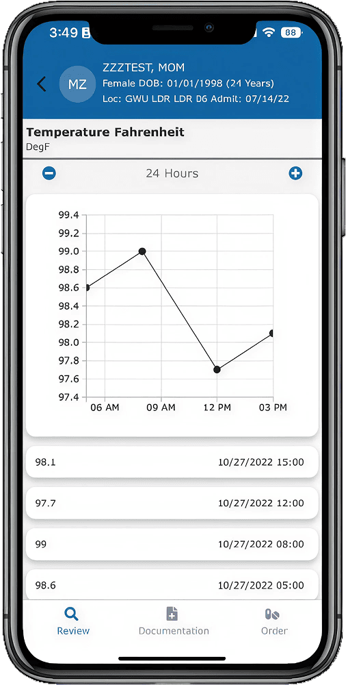 Crossings Mobile Application Chart Review Screen 2